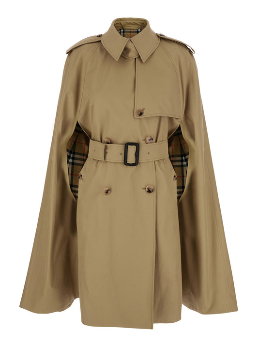 Burberry Women Bellemont Beige Cape With Classic Collar And Front Belt In  Cotton For Women BURBERRY