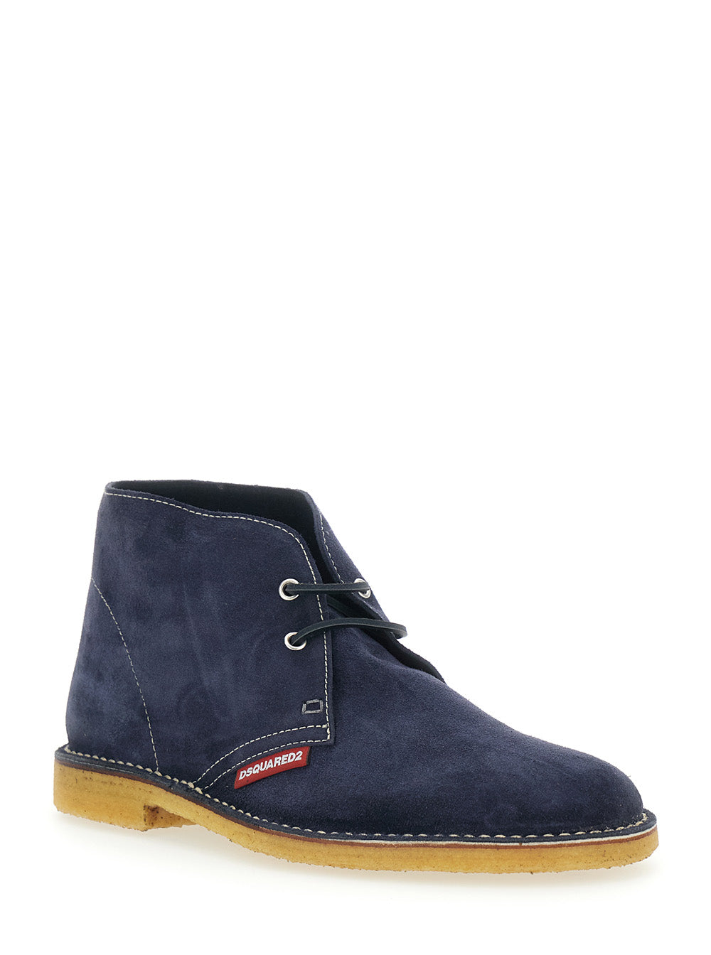 Dsquared2 Men Blue Oxford Shoes With Logo Patch On The Side And Contrasting Stitching In Suede Man DSQUARED2