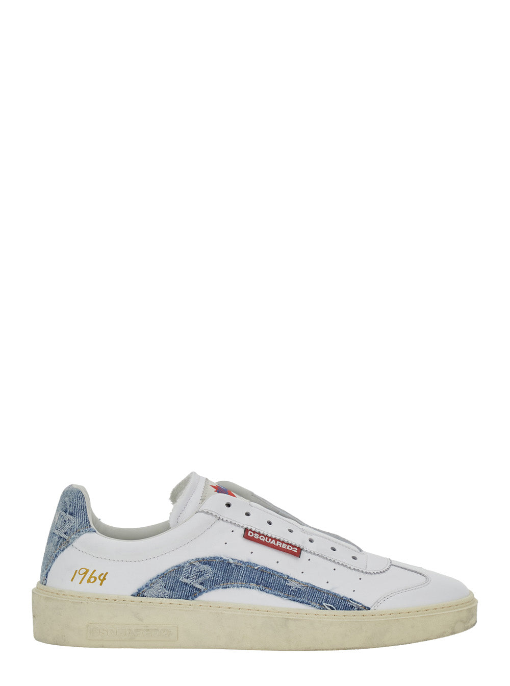 Dsquared2 Men Low Top Sneaker 'Dsquared2' With Denim Inserts And Worn Leather Design For Men DSQUARED2