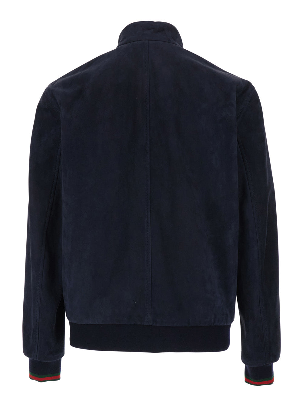 Gucci Men Blue High Collar Jacket With Web Detail In Suede For Men