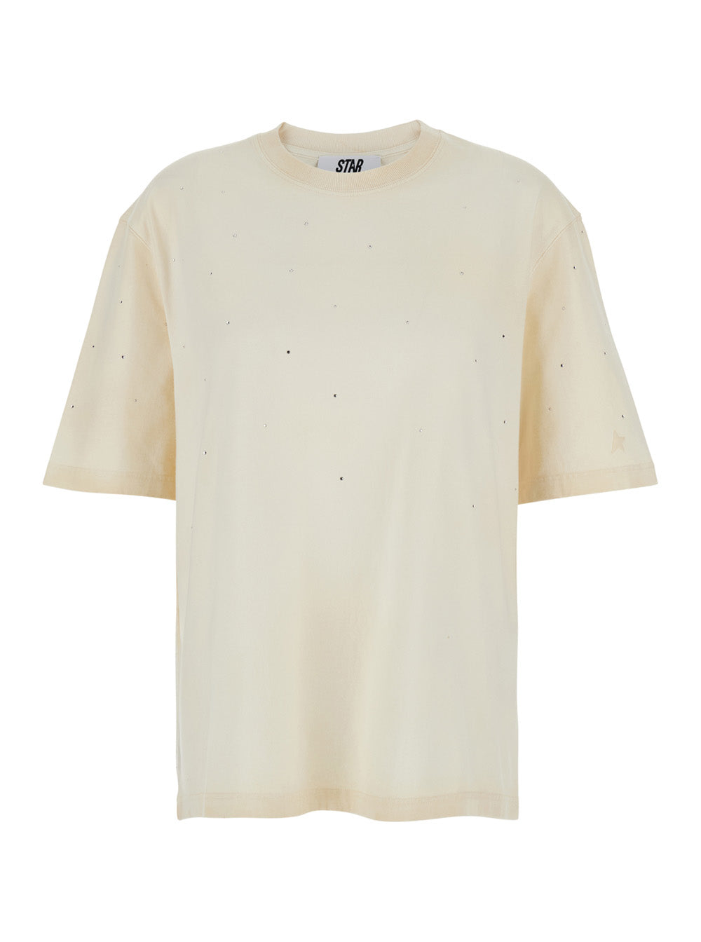 Golden Goose Women White Crew Neck T-Shirt With Rhinestone Decoration And Print On The Back In Cotton For Men GOLDEN GOOSE