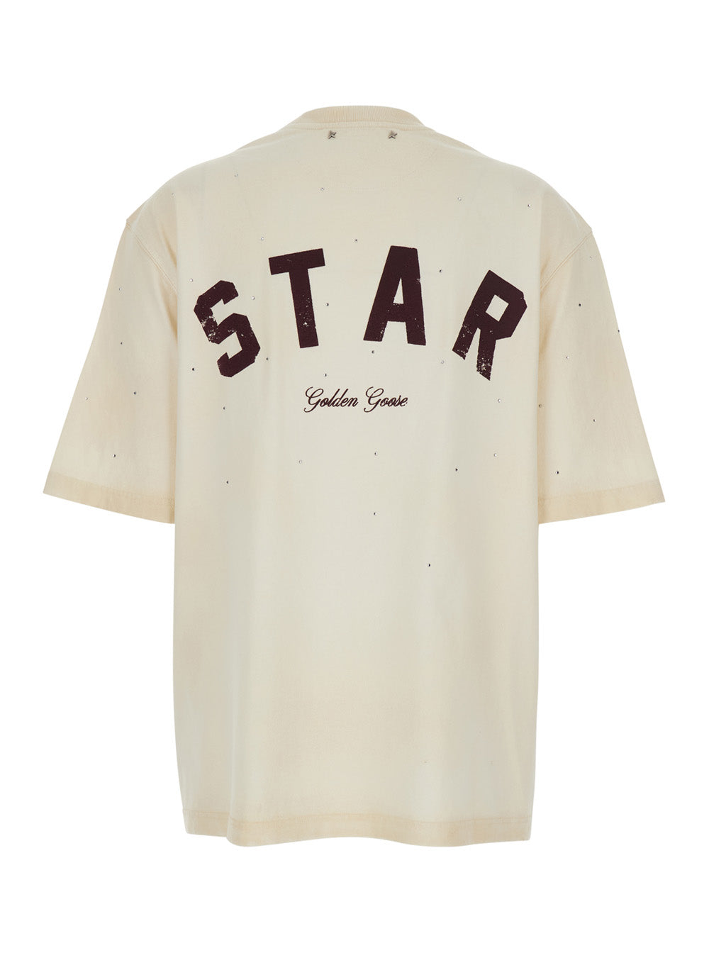 Golden Goose Women White Crew Neck T-Shirt With Rhinestone Decoration And Print On The Back In Cotton For Men GOLDEN GOOSE