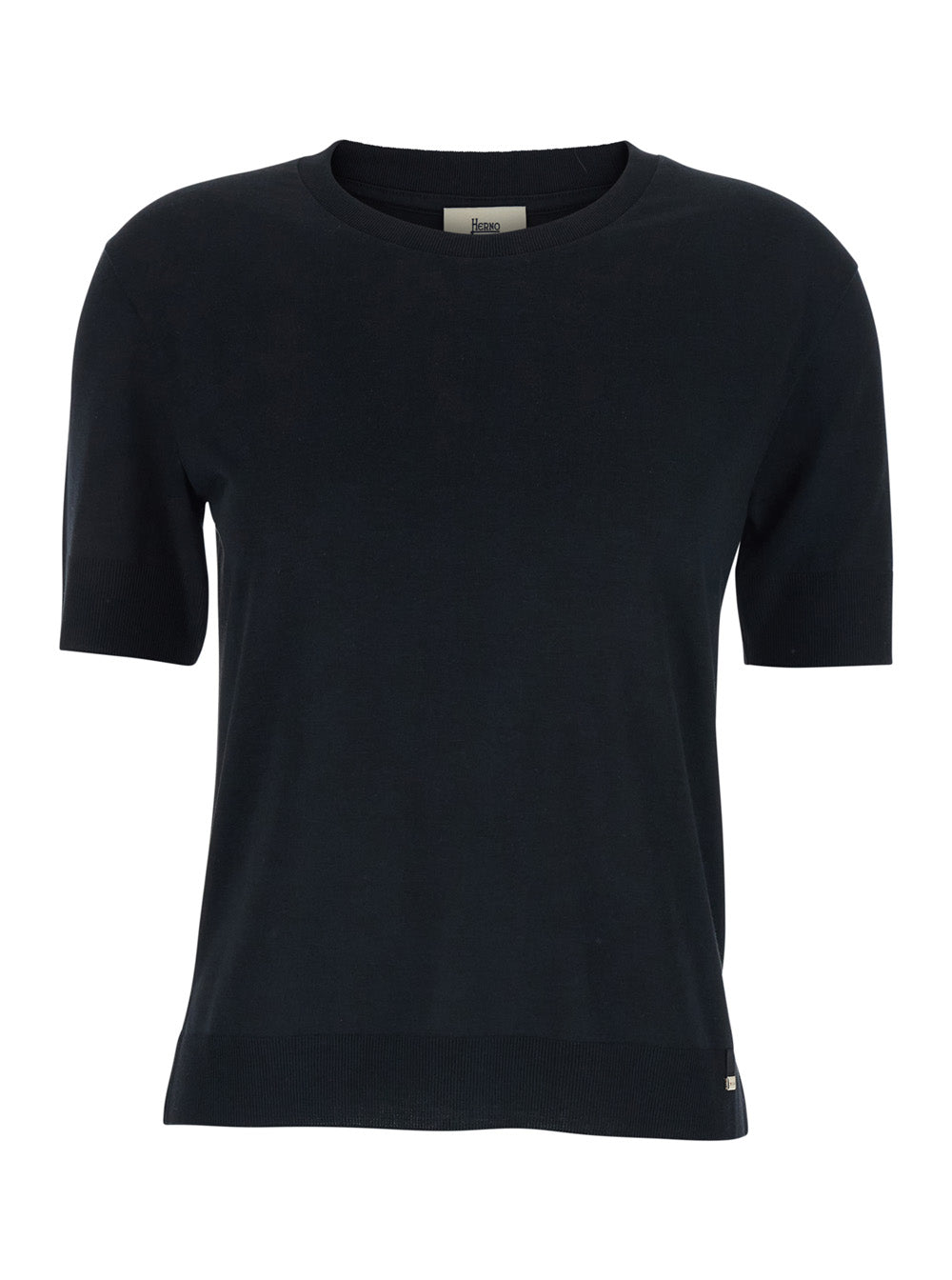 Herno Women Crew Neck T-Shirt With Logo Plate On The Front In Cotton Blend Black Women HERNO