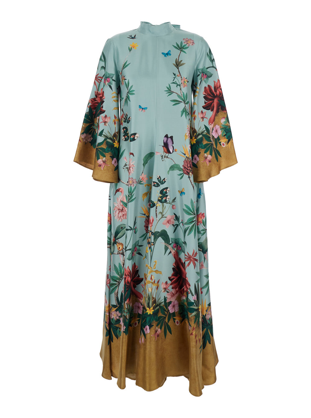 La Doublej Women Long Dress 'Dre0232' With High Neck And Bow Detail On The Back And All-Over Floral Motif In Multicolor Silk For Women LA DOUBLEJ