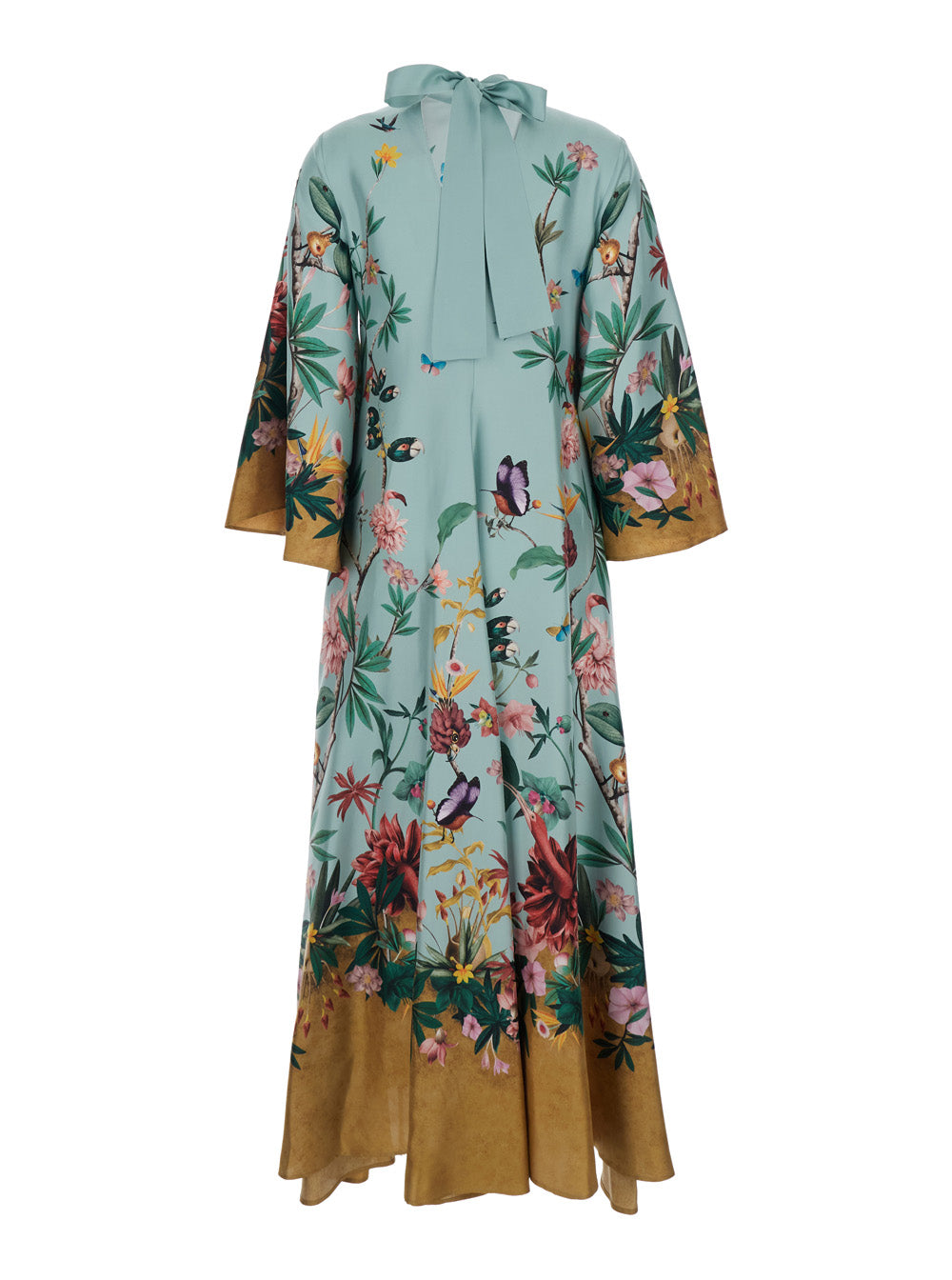 La Doublej Women Long Dress 'Dre0232' With High Neck And Bow Detail On The Back And All-Over Floral Motif In Multicolor Silk For Women LA DOUBLEJ