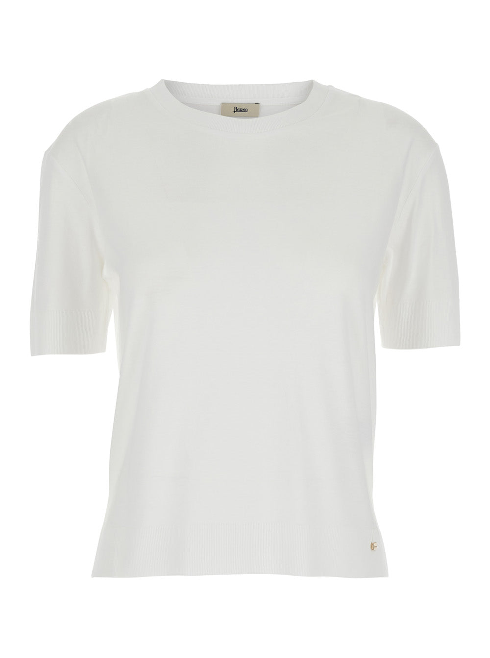 Herno Women White Round Neck T-Shirt With Logo Plate On The Front In Cotton Blend Women HERNO