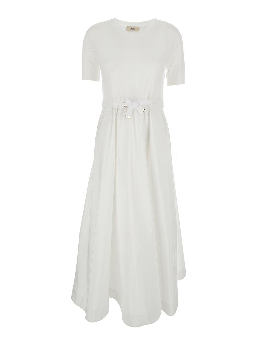 Herno Women Long Dress With Bow On The Front In White Tech Fabric For Women HERNO