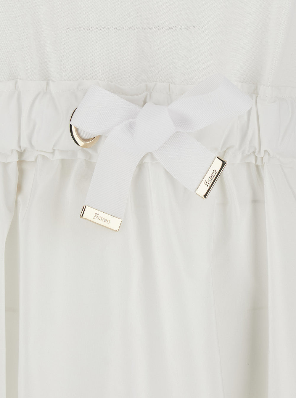 Herno Women Long Dress With Bow On The Front In White Tech Fabric For Women HERNO
