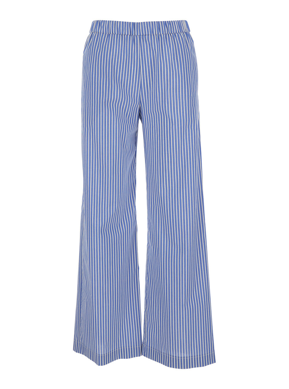 Leplain Women Blue Pants With Wide Leg And All-Over Stripes In Cotton Blend Woman LEPLAIN