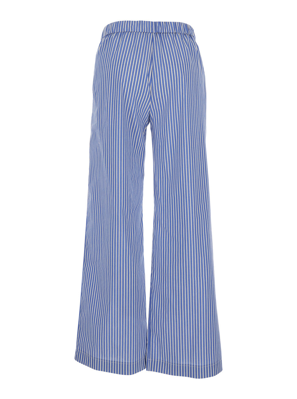 Leplain Women Blue Pants With Wide Leg And All-Over Stripes In Cotton Blend Woman LEPLAIN