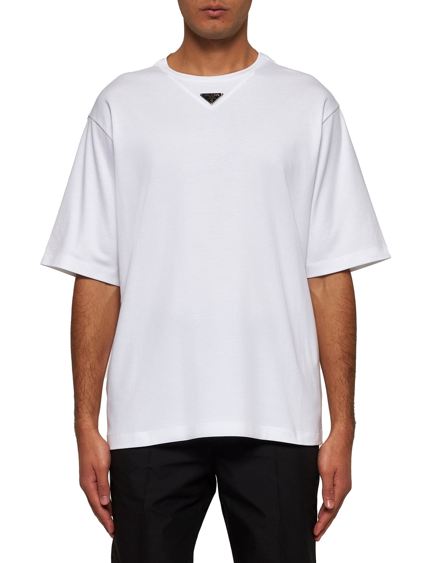 Prada Abbigliamento Men Oversized White Cotton Logo T-Shirt PRADA