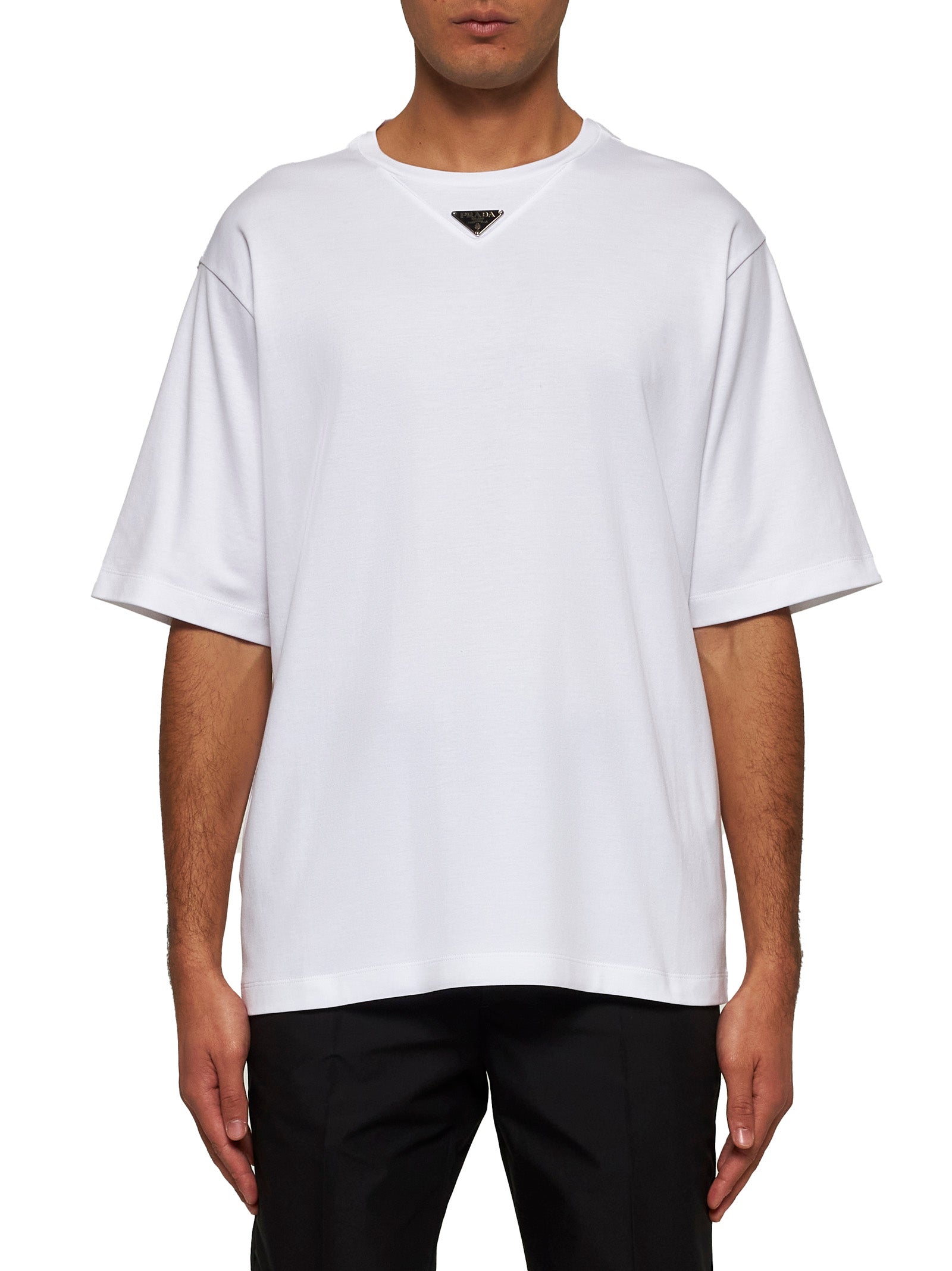 Prada Abbigliamento Men Oversized White Cotton Logo T-Shirt PRADA