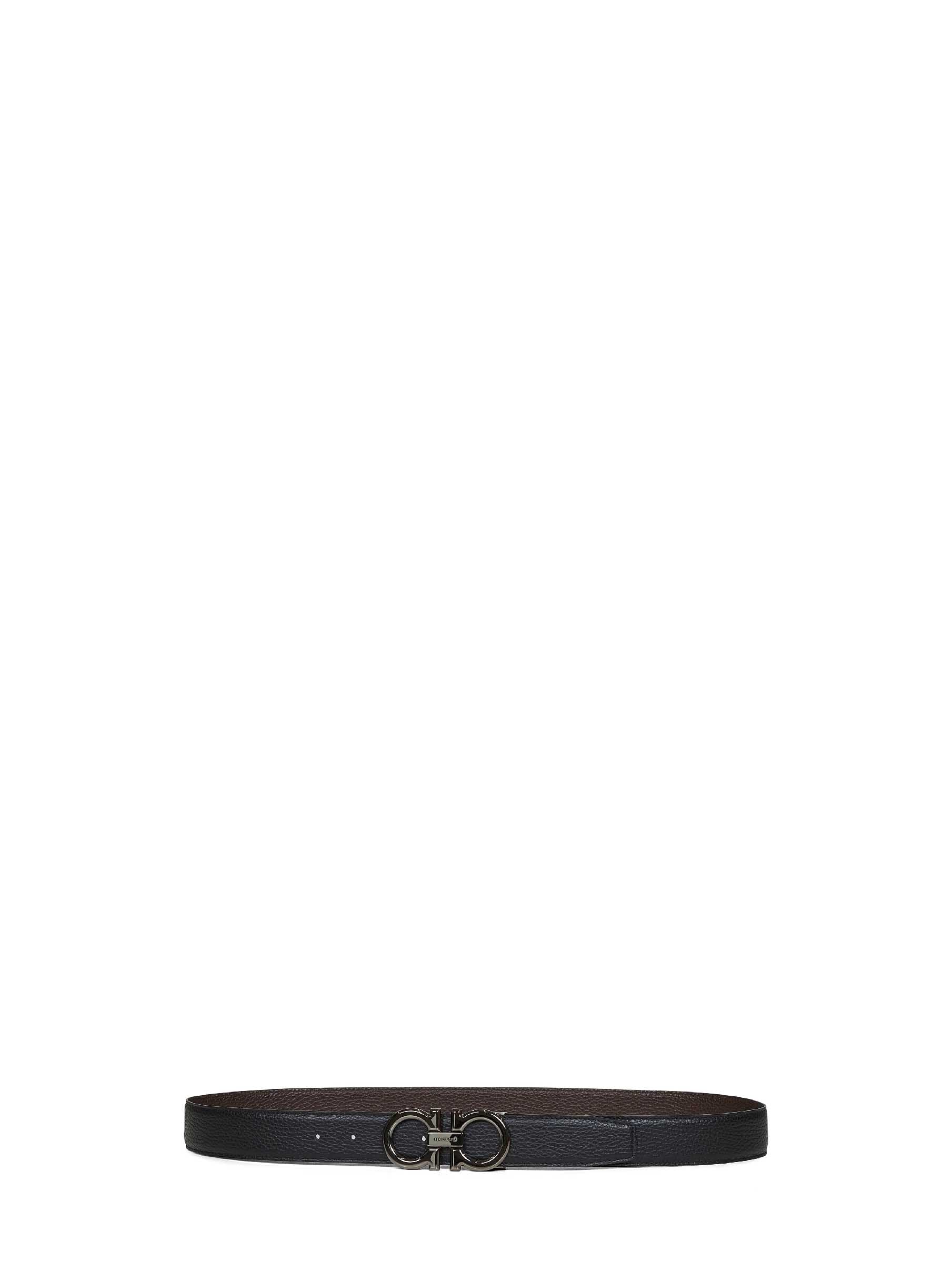 Ferragamo Men Black Leather Reversible Gancini Belt FERRAGAMO