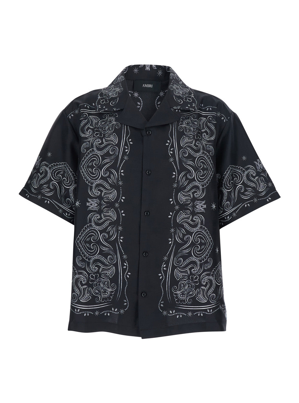 Amiri Men Silk Shirt With Cuban Collar And Black All-Over Bandana Print For Men AMIRI