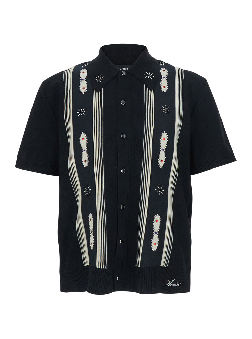 Amiri Men Black Shirt With Pointed Collar And Bead Details On The Front In Cotton Blend Men AMIRI