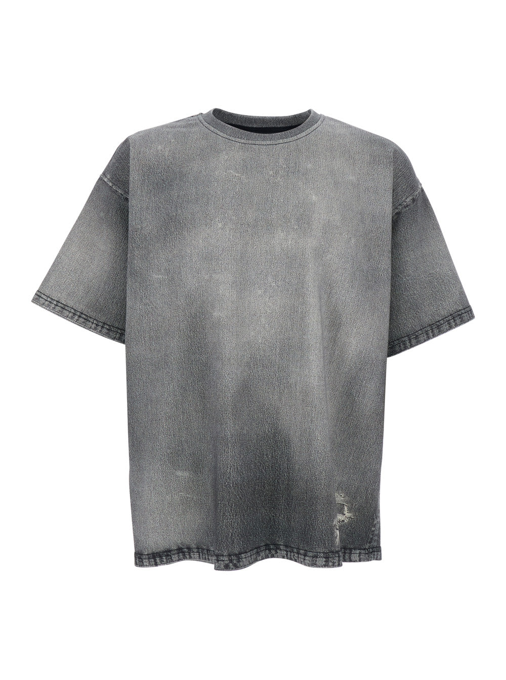 Diesel Men Grey Crew Neck T-Shirt With Dropped Shoulders And Faded Effect In Cotton Man DIESEL