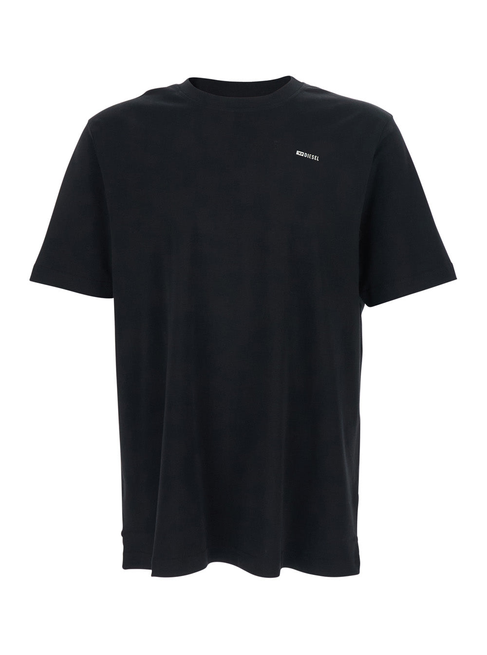 Diesel Men Black T-Shirt 'T-Adjust-Met' With Round Neck And Printed Logo On The Front In Men's Cotton