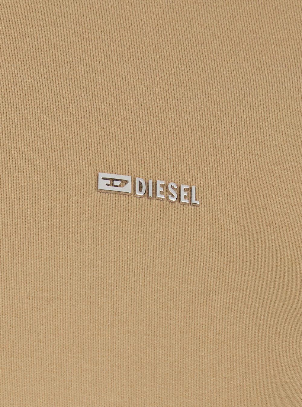 Diesel Men Beige T-Shirt With Metal Logo Patch On The Front In Cotton For Men