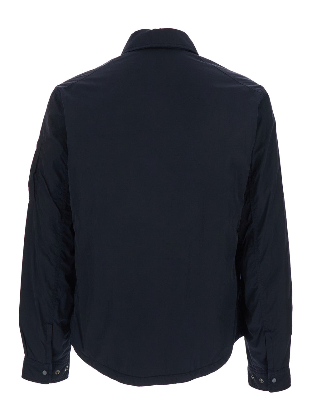 C.P. Company Men Blue Jacket With Classic Collar And Logo Plate On Sleeve In Tech Fabric Man