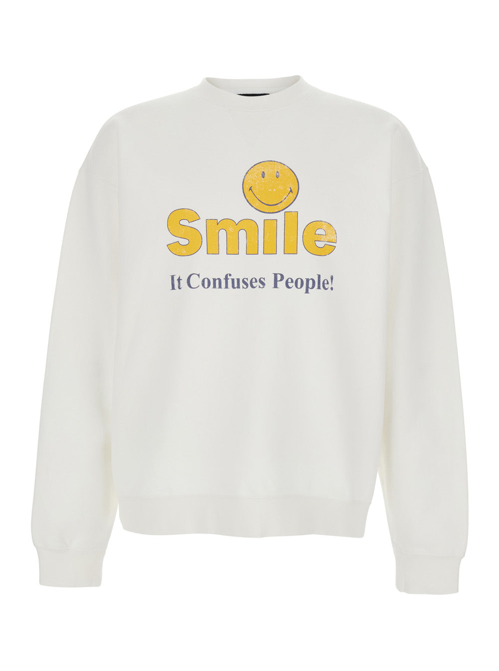 Dsquared2 Men White Crew Neck Sweater With Print On The Front In Cotton Man DSQUARED2