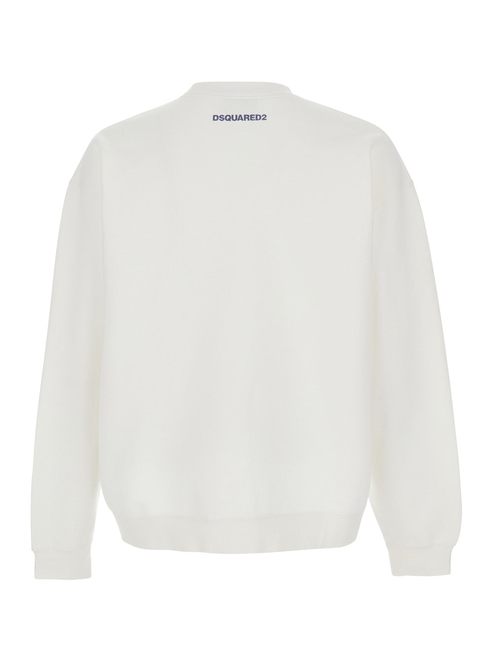 Dsquared2 Men White Crew Neck Sweater With Print On The Front In Cotton Man DSQUARED2