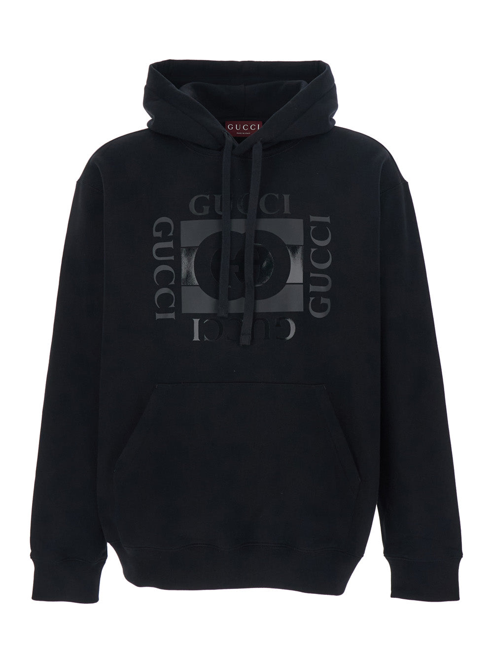 Gucci Men Black Hooded Sweatshirt With Drawstring And Front Logo In Cotton For Men