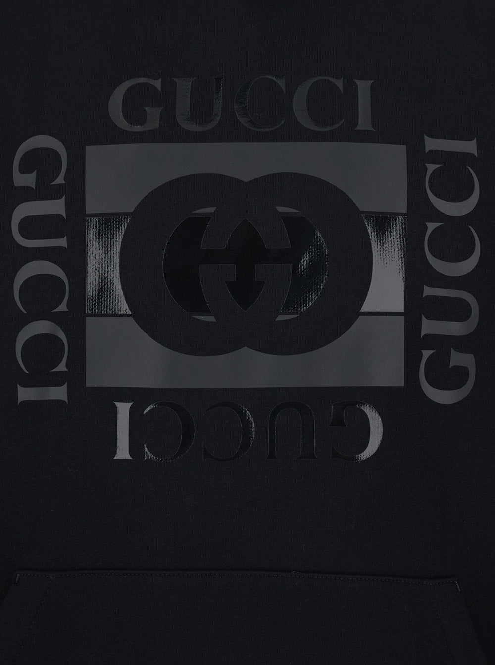Gucci Men Black Hooded Sweatshirt With Drawstring And Front Logo In Cotton For Men