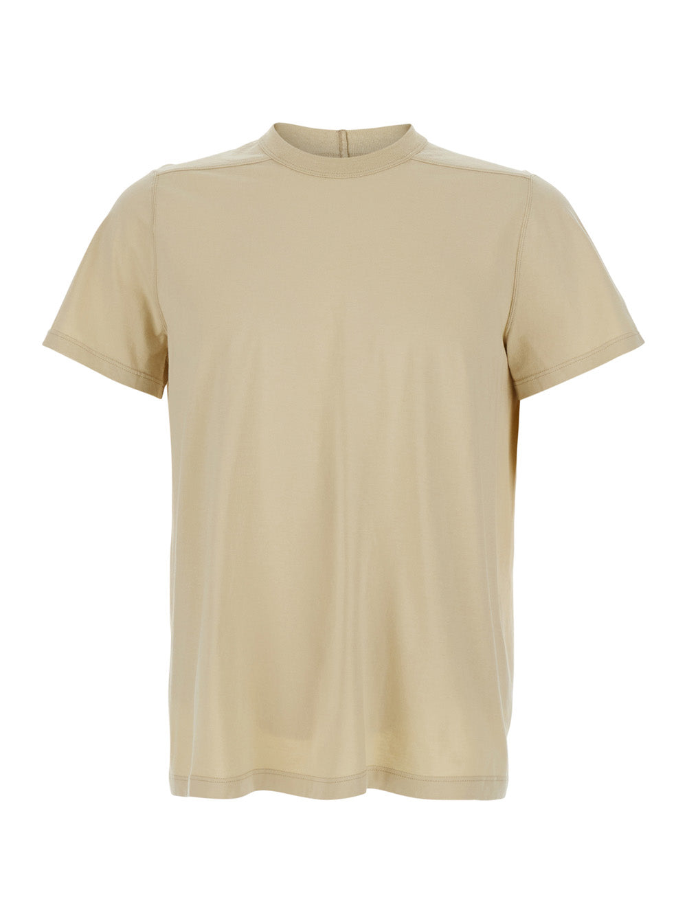 Rick Owens Men Beige Crew Neck T-Shirt With Tone On Tone Stitching In Cotton Man RICK OWENS