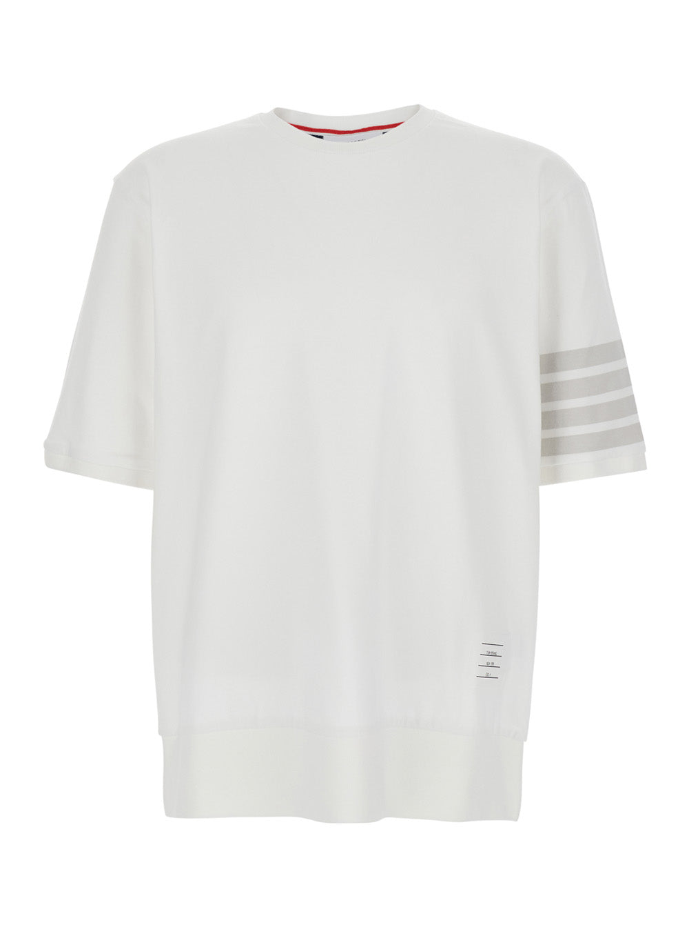 Thom Browne Men White T-Shirt With Classic Collar And 4-Bar Detail On Sleeve In Cotton For Men