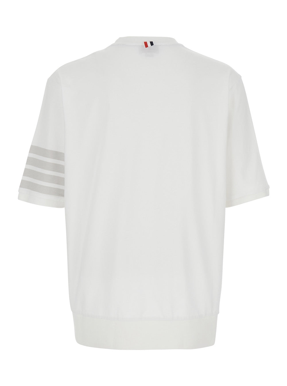 Thom Browne Men White T-Shirt With Classic Collar And 4-Bar Detail On Sleeve In Cotton For Men