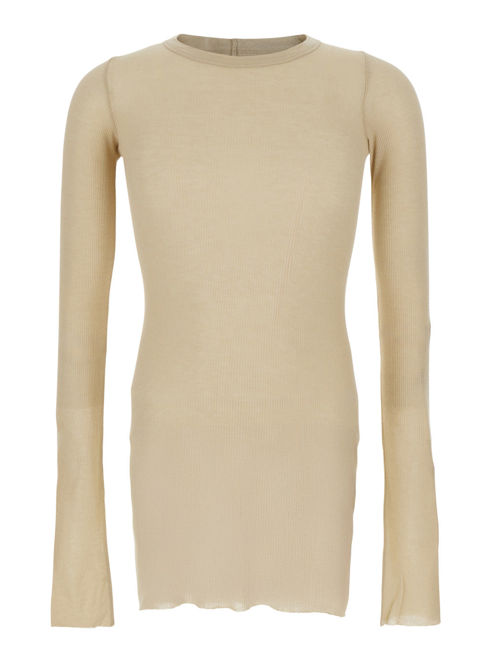 Rick Owens Men Beige T-Shirt With Ribbed Design And Round Neck In Viscose And Silk Blend Man RICK OWENS
