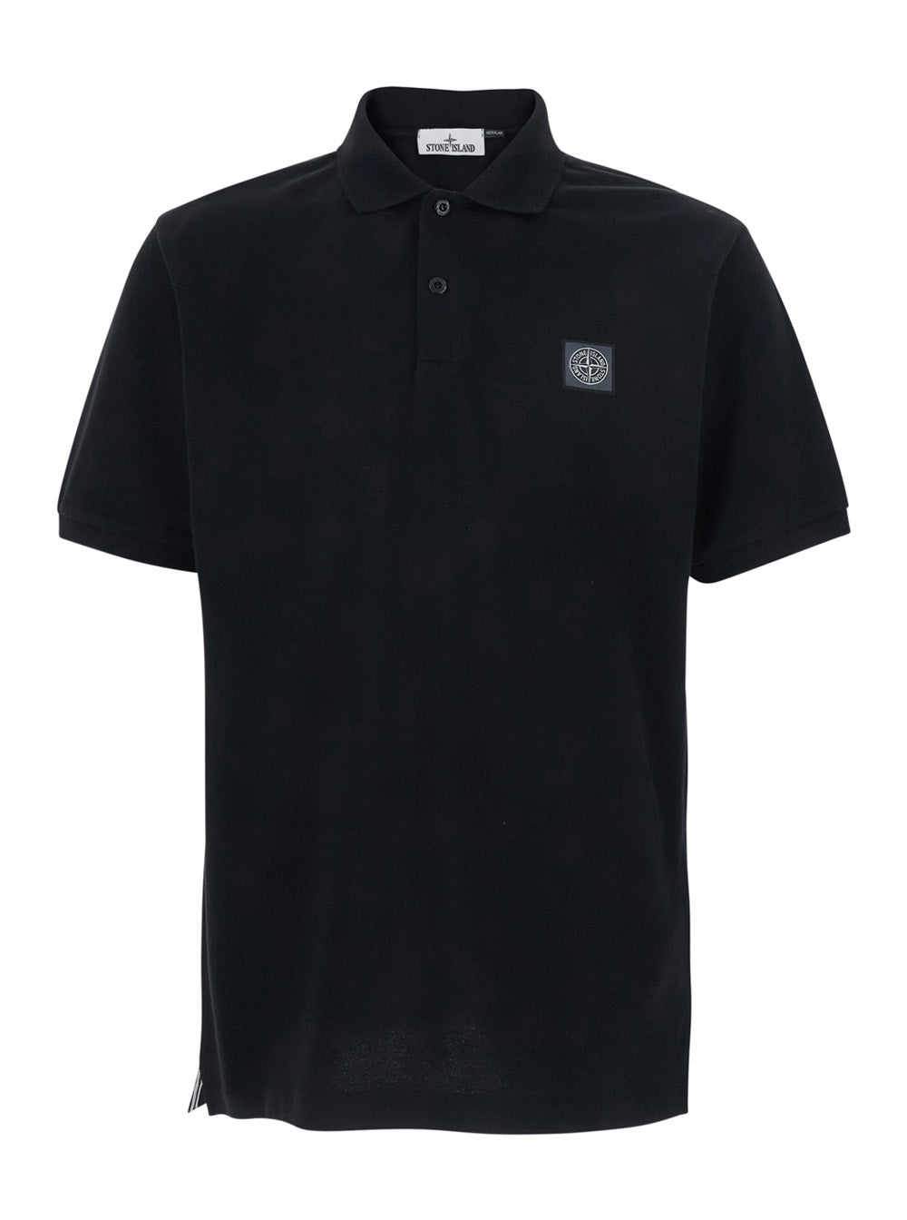 Stone Island Men Black Polo Shirt With Classic Collar And Logo Patch On The Front In Cotton Man