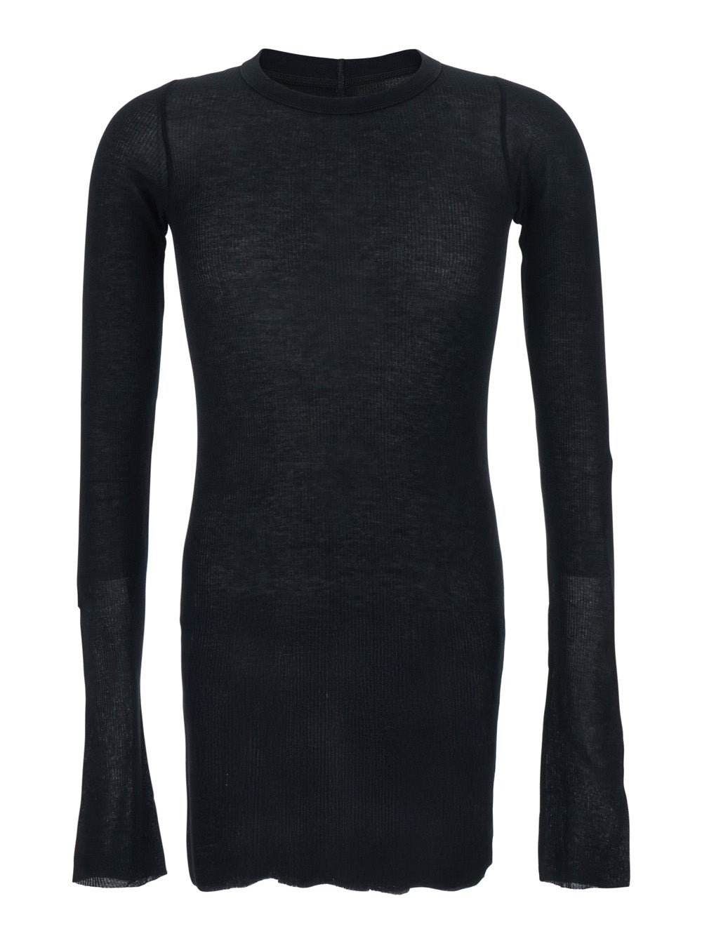 Rick Owens Men Black T-Shirt With Ribbed Design And Round Neck In Viscose And Silk Blend Man RICK OWENS