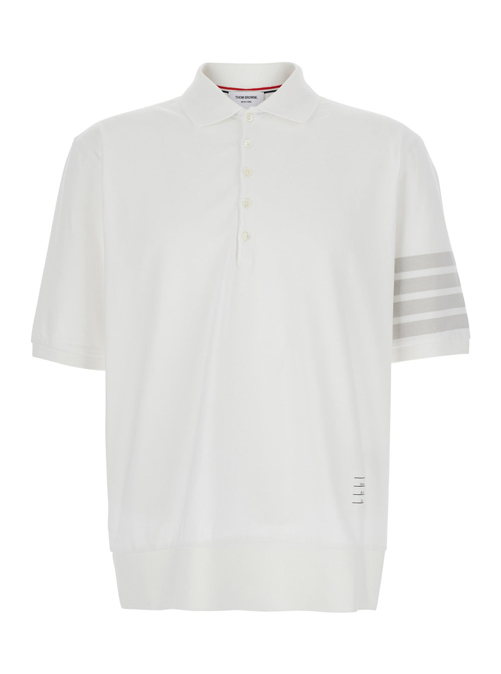 Thom Browne Men White Polo Shirt With Classic Collar And 4-Bar Detail On The Sleeve In Cotton Man THOM BROWNE