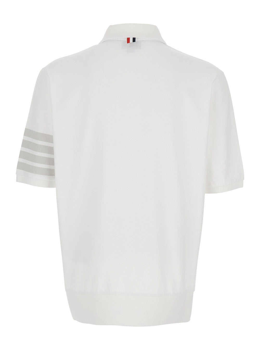 Thom Browne Men White Polo Shirt With Classic Collar And 4-Bar Detail On The Sleeve In Cotton Man THOM BROWNE