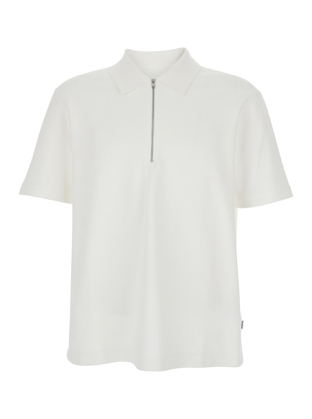 Jil Sander Men White Polo With Classic Collar And Front Zip Closure In Cotton For Men