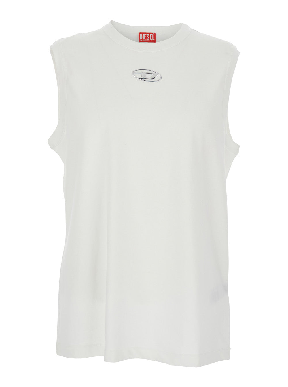 Diesel Men 'T-Bisco-Iod' White Sleeveless Top With Logo Detail On The Front In Cotton Man