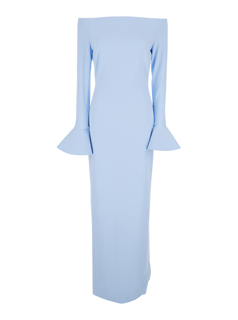 Solace London Women Long Dress 'Anica' With Bell Sleeves And Off Shoulder Design In Blue Stretch Tech Fabric For Women SOLACE LONDON