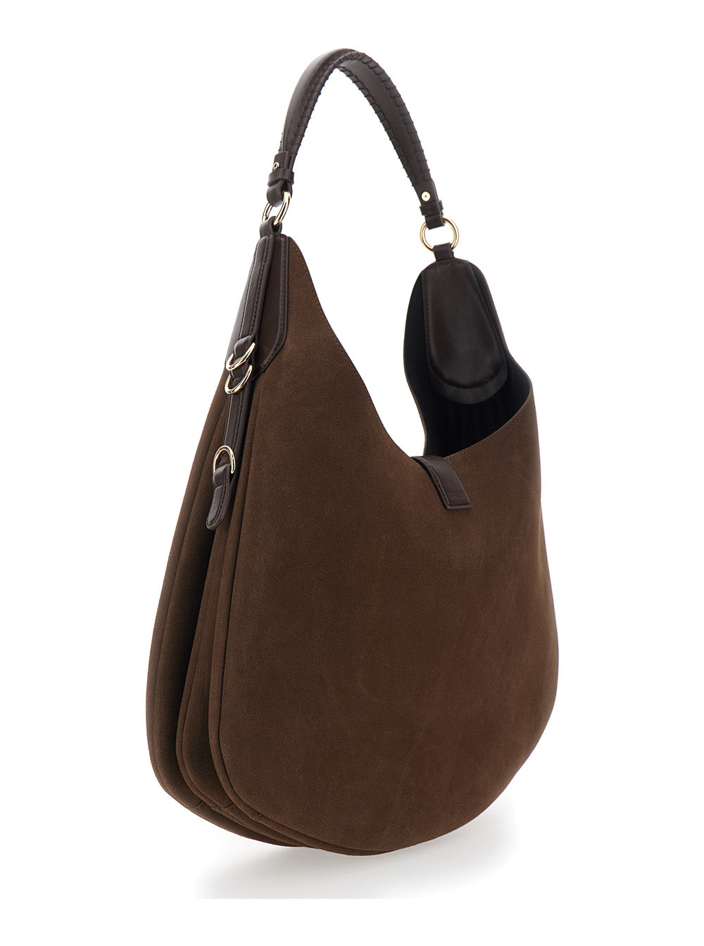 Ganni Women 'Kat Large' Brown Shoulder Bag With Butterfly Plaque On Front In Suede Women GANNI