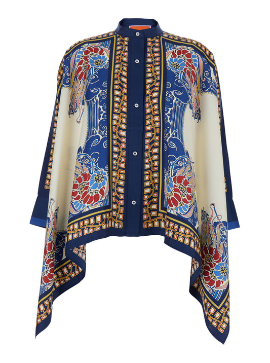 La Doublej Women 'Foulard' Multicolor Shirt With Draping And All-Over Floral Print In Silk Women LA DOUBLEJ
