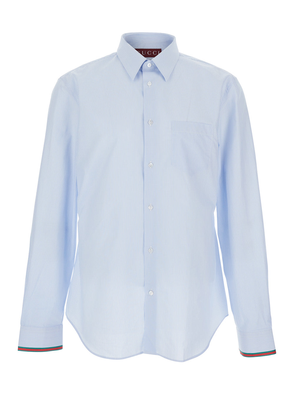 Gucci Men Light Blue Shirt With Classic Collar And Web Cuffs For Men GUCCI