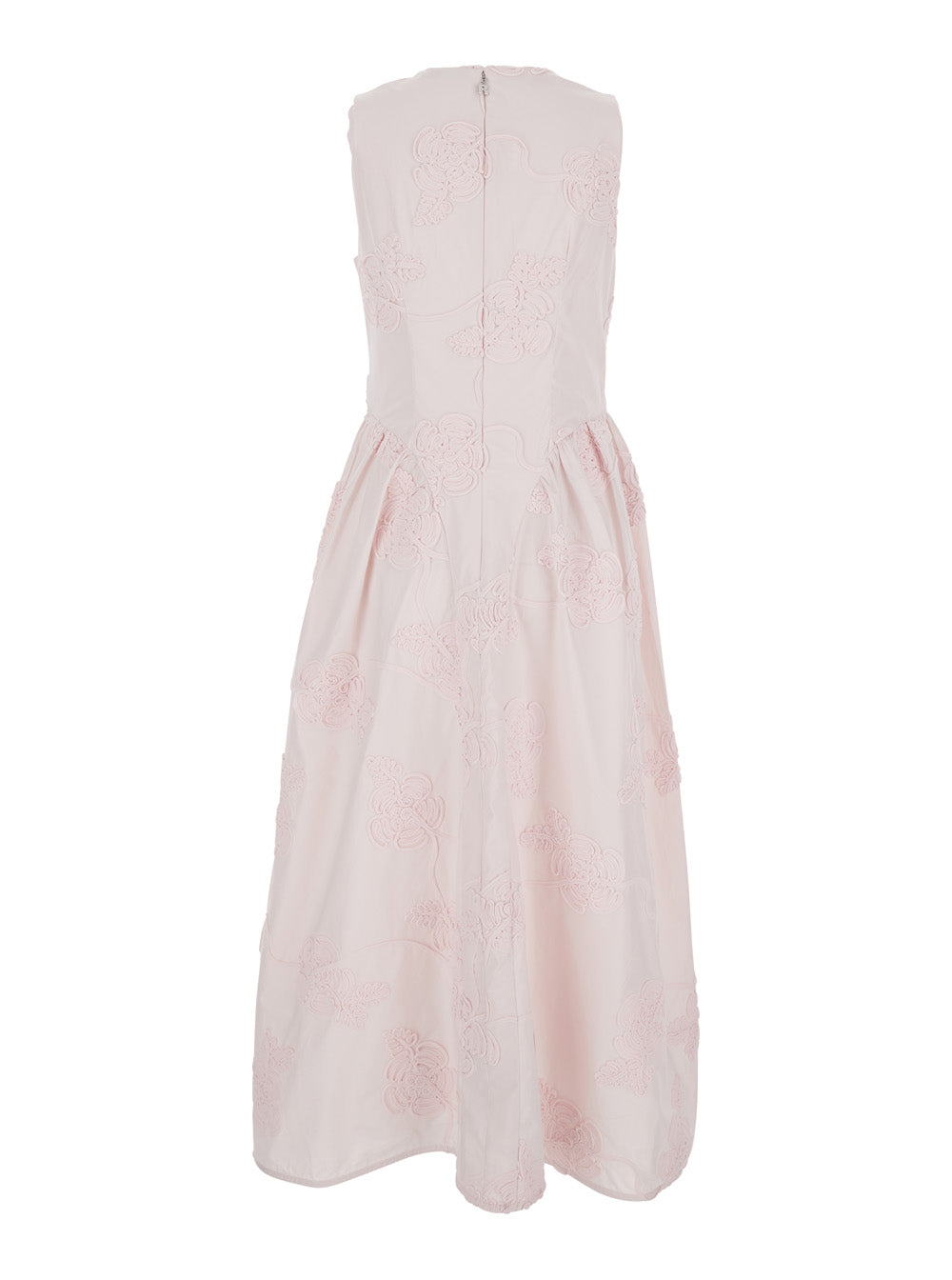 Rotate Women Long Dress Sleeveless With Round Neck And All-Over Floral Embroidery In Stretch Tech Fabric Pink Women ROTATE
