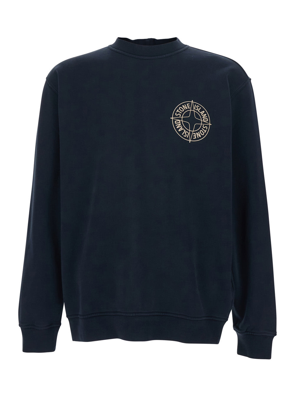 Stone Island Men Black Crewneck Sweatshirt With Logo Detail On The Front And Maxi Logo On The Back In Cotton For Men STONE ISLAND