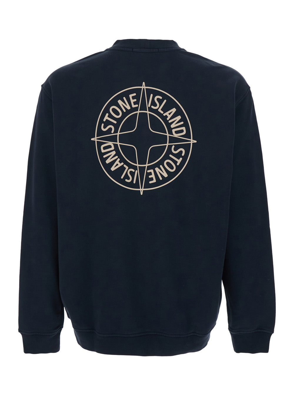 Stone Island Men Black Crewneck Sweatshirt With Logo Detail On The Front And Maxi Logo On The Back In Cotton For Men STONE ISLAND