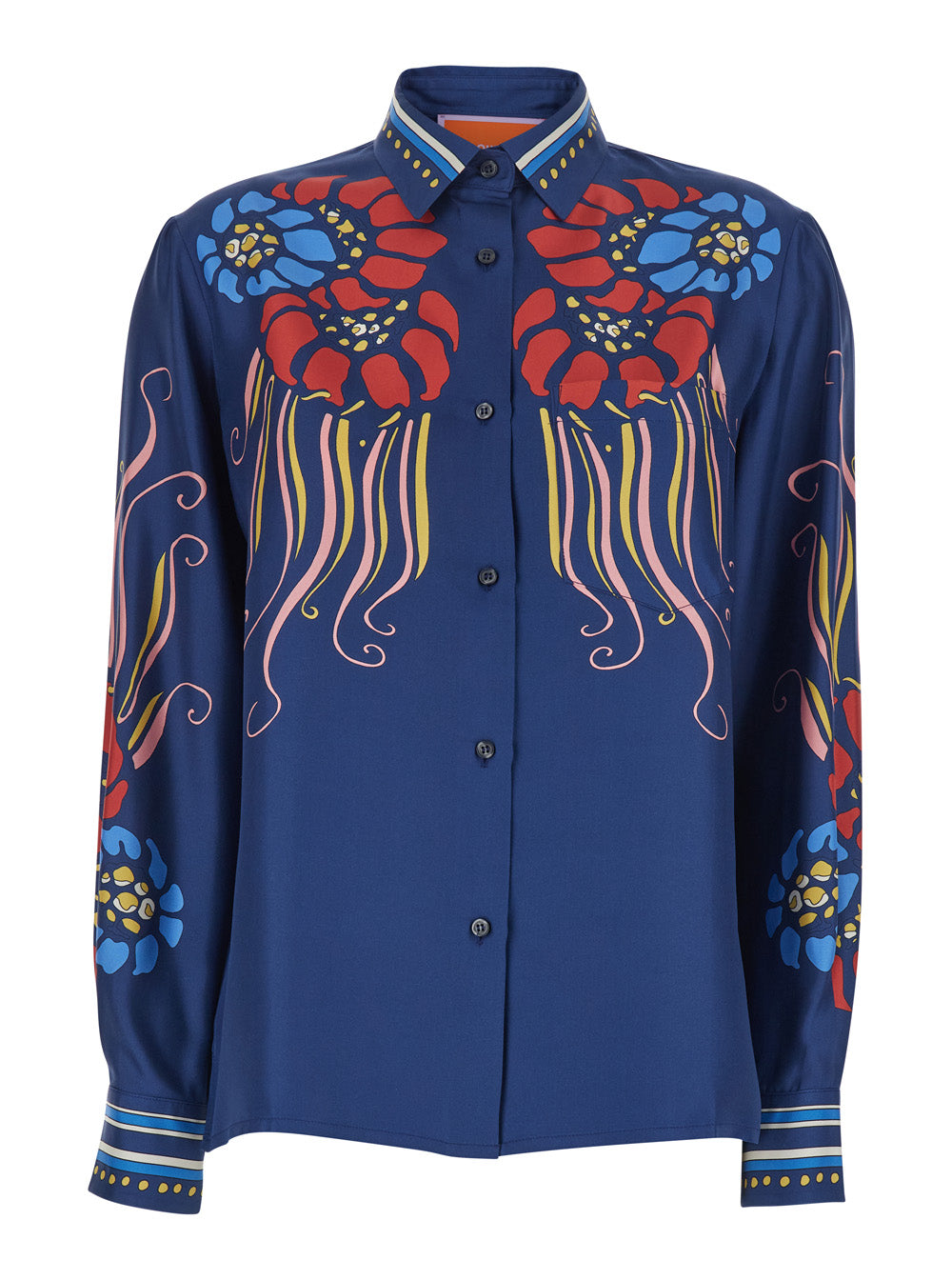La Doublej Women Silk Shirt With Classic Collar And Multicolor All-Over Print For Women LA DOUBLEJ