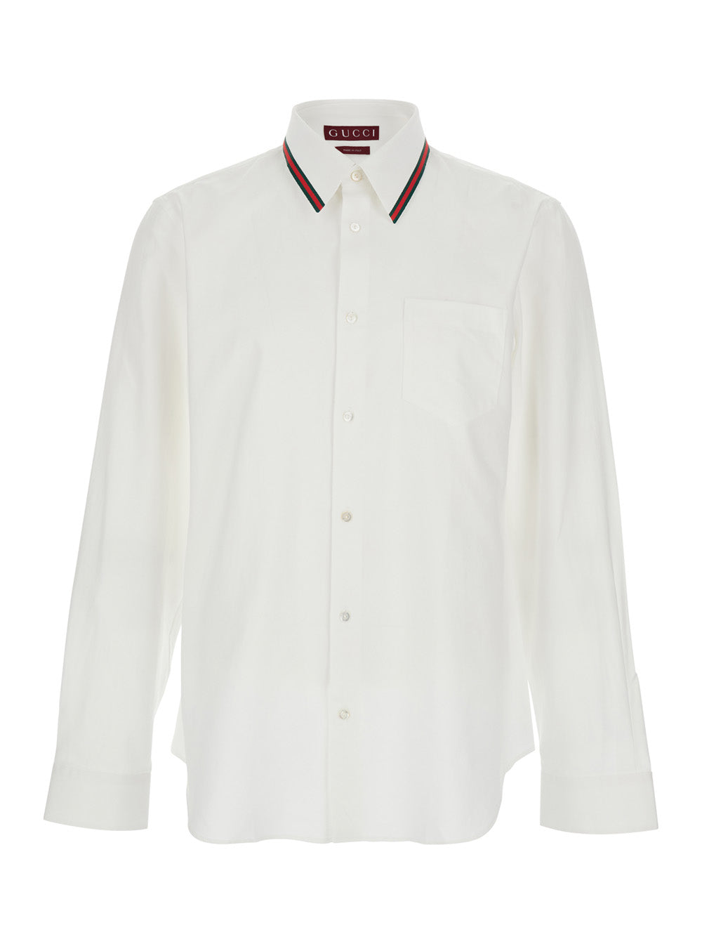 Gucci Men White Shirt With Web Collar In Cotton Man GUCCI