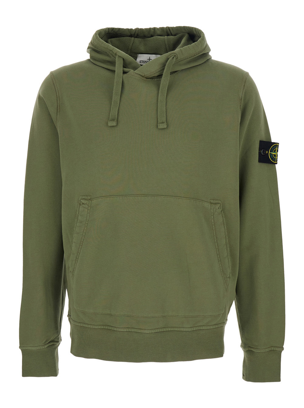 Stone Island Men Green Hoodie With Drawstring And Logo Patch On Sleeve In Cotton Men STONE ISLAND