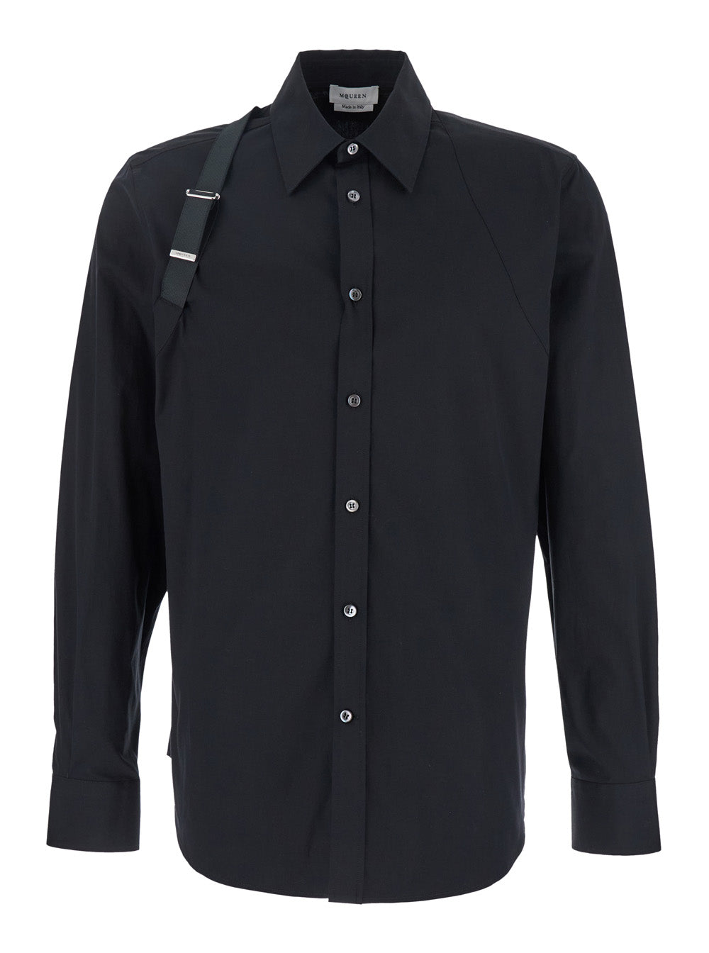 Alexander Mcqueen Men Black 'Harness' Shirt With Classic Collar And Strap Detail On Sleeve In Cotton For Men ALEXANDER MCQUEEN