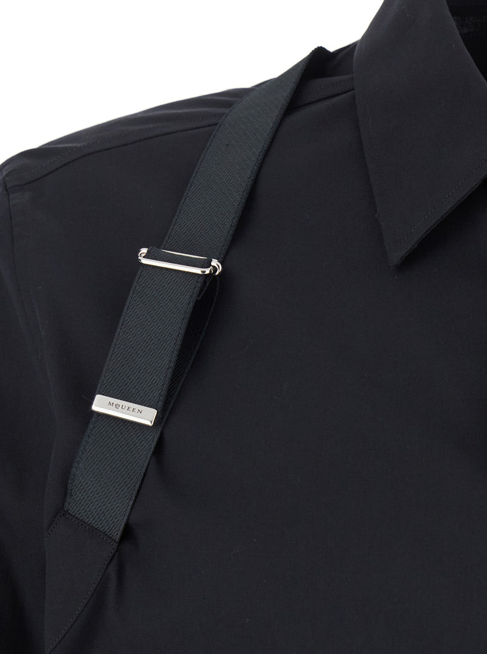 Alexander Mcqueen Men Black 'Harness' Shirt With Classic Collar And Strap Detail On Sleeve In Cotton For Men ALEXANDER MCQUEEN