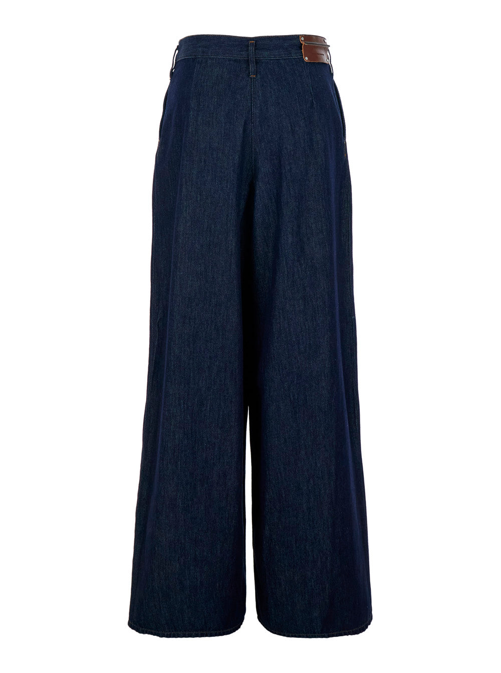 Dries Van Noten Women 'Pamplona' Blue Pants With Leather Logo Patch On The Rear And Wide Leg In Denim Woman DRIES VAN NOTEN